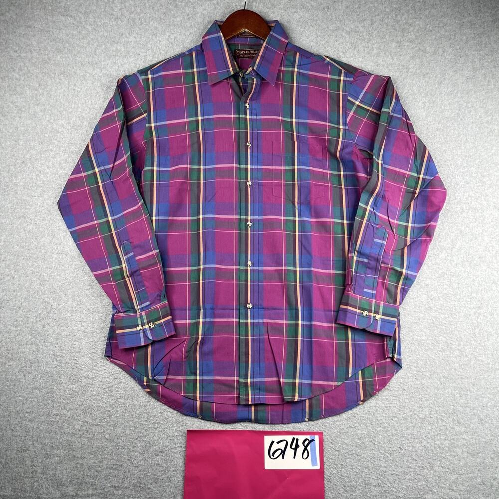 Vintage Chaps Ralph Lauren Shirt Large Purple Tartan Plaid Button Up Long Sleeve